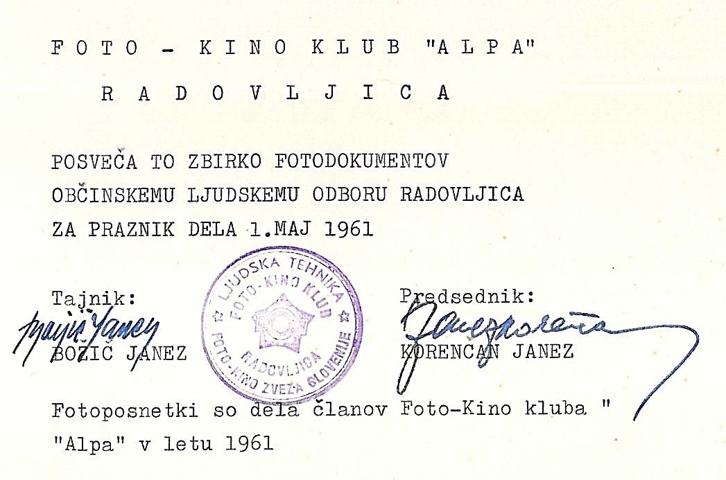 Foto-kino klub »Alpa« Radovljica, 1961